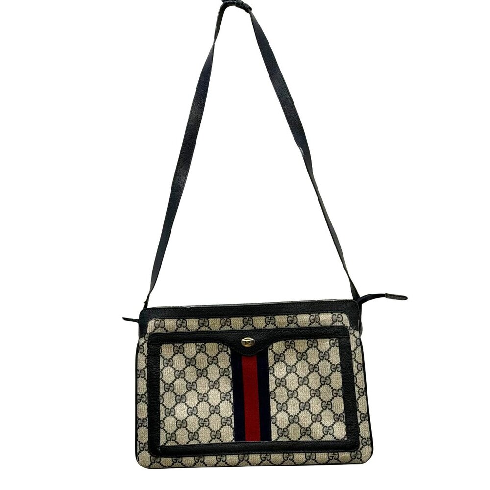 Gucci Vintage GG Supreme Monogram Navy Canvas Crossbody Bag - Picture 5 of 14